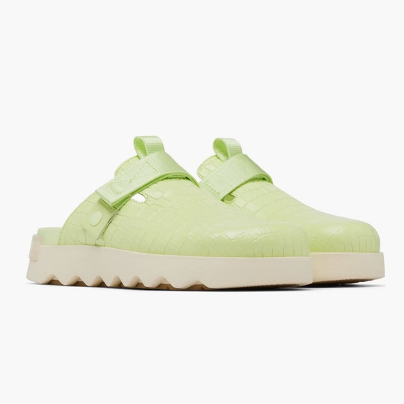 Sorel Viibe Platform Clog Size 9.5 Lime/Green Leather Adjustable Strap Cushy New - Picture 3 of 14